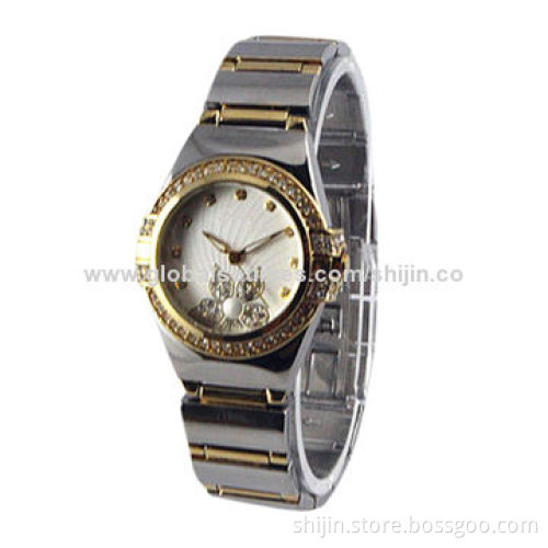 Fashion watch with metal alloy case, flower dial, crystal rhinestone, OEM, made in China